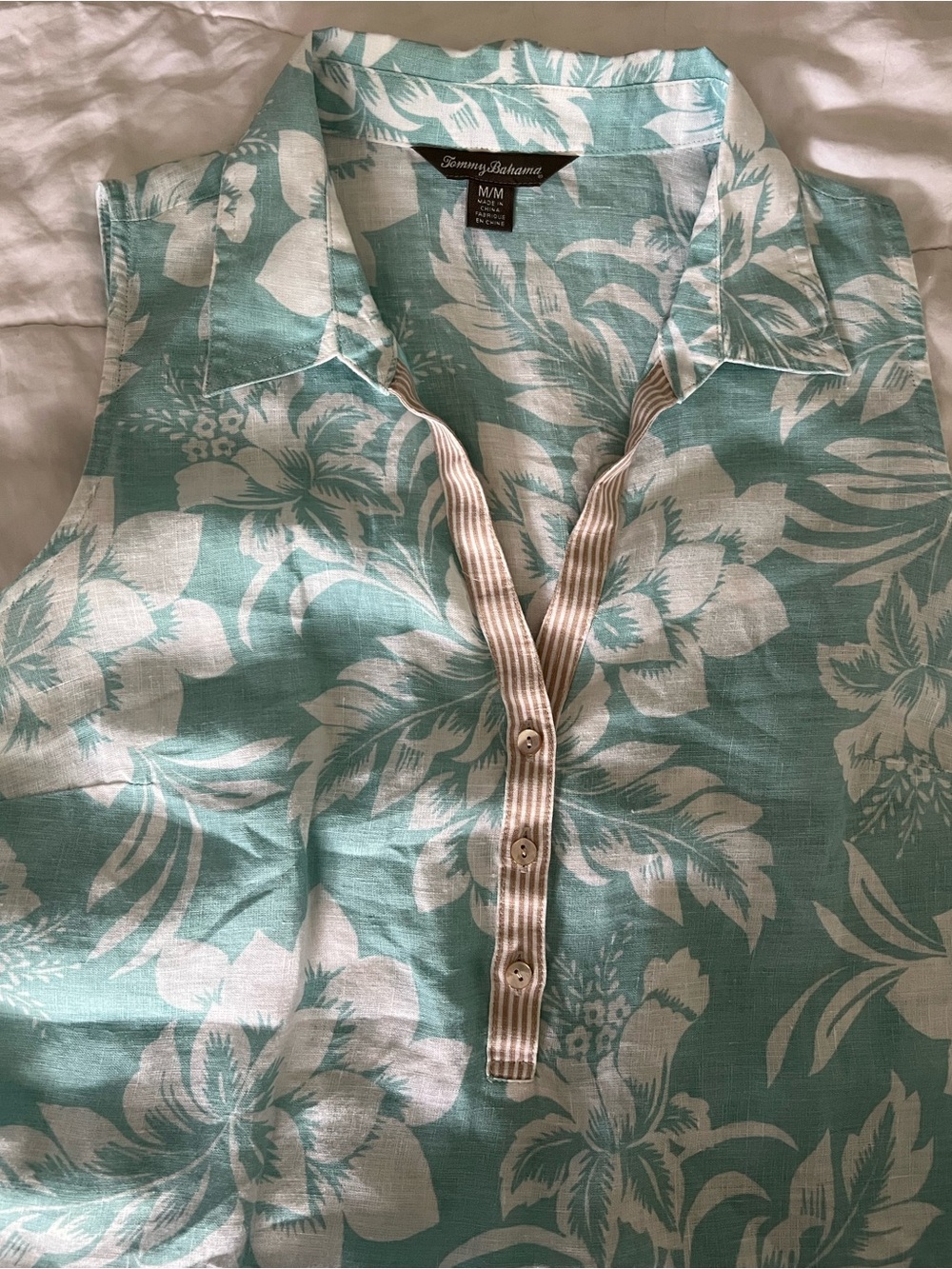 Tommy Bahama Sleeveless Floral Linen Collared Top - Picture 7 of 8